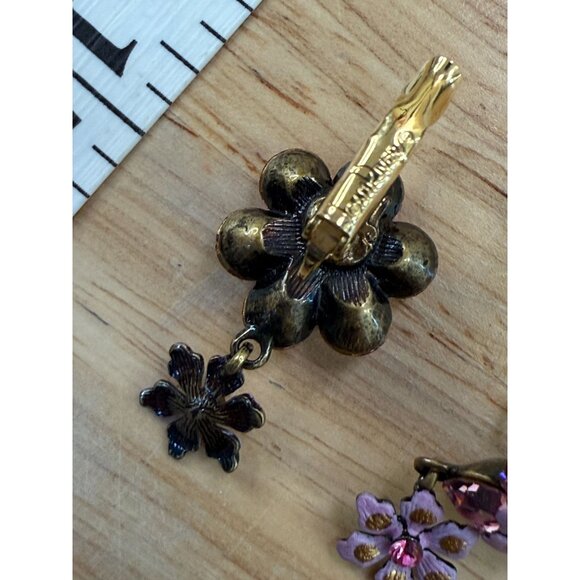 Pink & Purple Floral Swarovski Crystal Earrings By Joan Rivers, Vintage - Picture 5 of 11